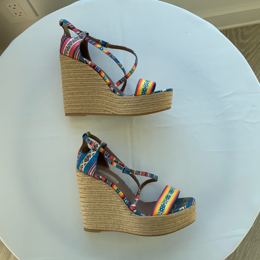 Tabitha Simmons Wedge Multi Colored Sandals. Sz 38